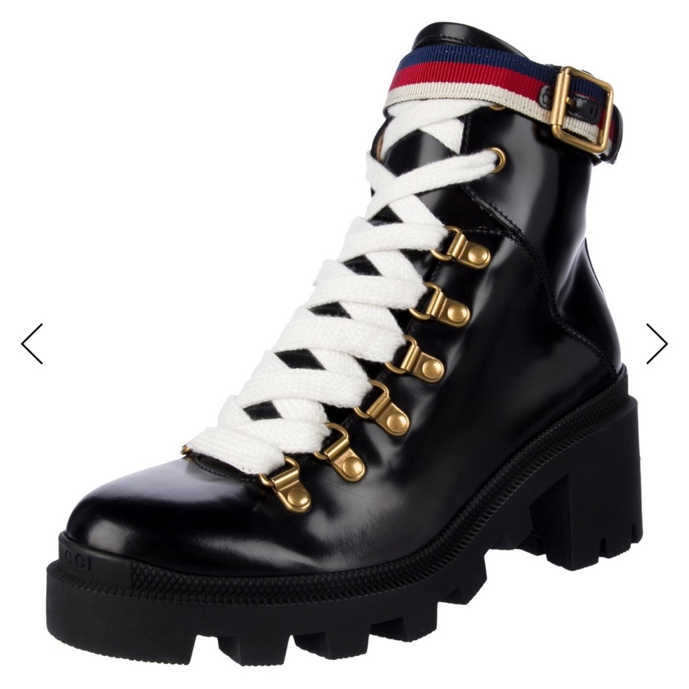 Gucci Black Chunky Heel Lace-Up Boots